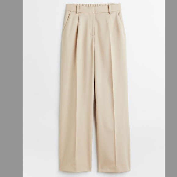 Khaki H&M Straight Wide Legged High Waisted Dress Trouser Work Pant (Size 8) - Picture 2 of 12